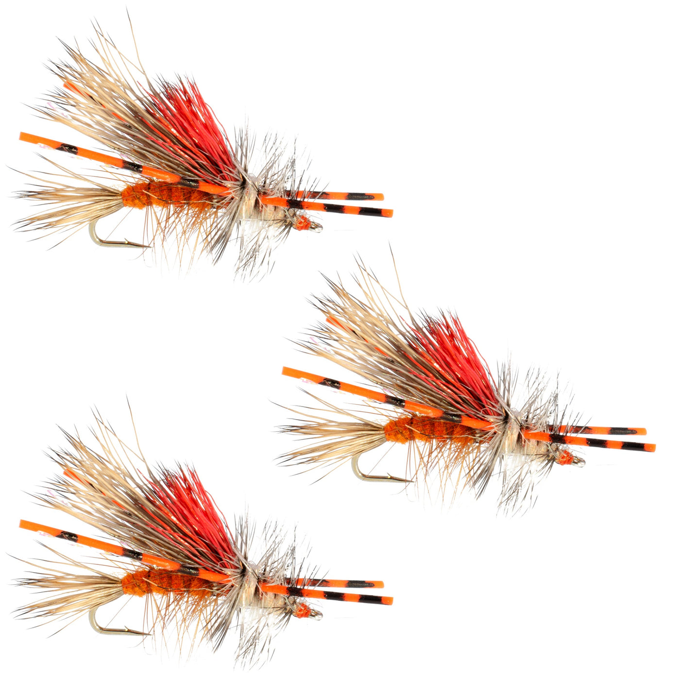 3 Pack Kaufmann's Orange Crystal Stimulator Rubber Legs Dry Fly - Hook Size 12