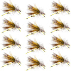 Kaufmann's Yellow Crystal Stimulator Rubber Legs Dry Fly - 1 Dozen Flies Hook Size 12