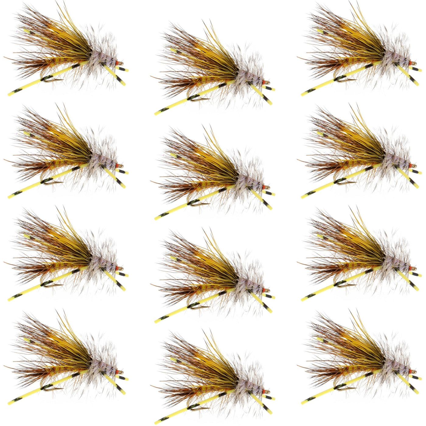 Kaufmann's Yellow Crystal Stimulator Rubber Legs Dry Fly - 1 Dozen Flies Hook Size 16