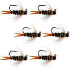 Black Tungsten Bead Prince Jig Tactical Czech Nymph Euro Nymphing Fly - 6 Flies Size 14