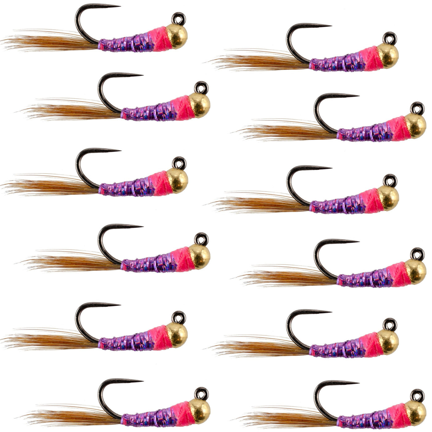 Tungsten Hot Spot Purple Perdigon Tactical  Nymph Fly - 12 Flies Size 14