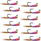 Tungsten Hot Spot Purple Perdigon Tactical  Nymph Fly - 12 Flies Size 14