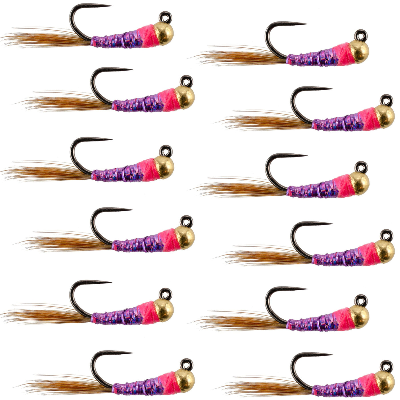 Tungsten Hot Spot Purple Perdigon Tactical  Nymph Fly - 12 Flies Size 16