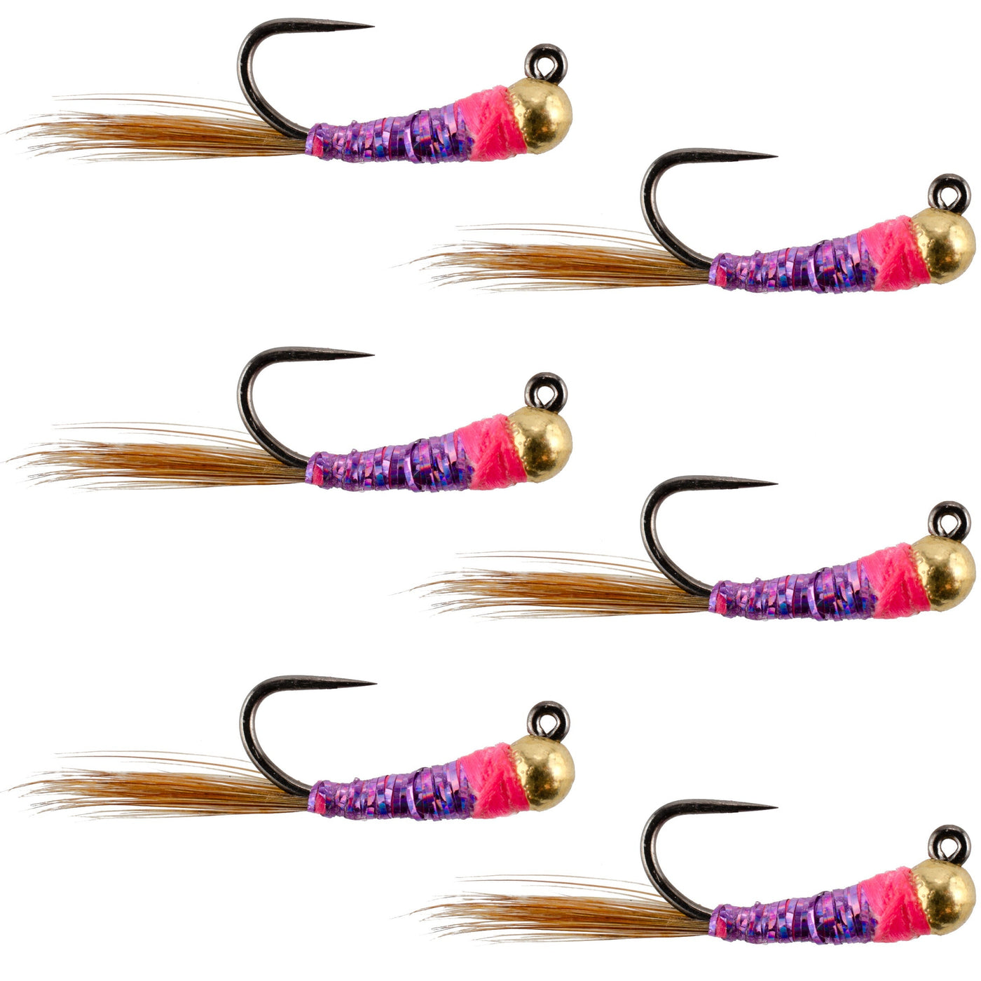 Tungsten Hot Spot Purple Perdigon Tactical Euro Nymph Fly - 6 Flies Size 14
