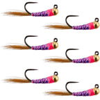 Tungsten Hot Spot Purple Perdigon Tactical Euro Nymph Fly - 6 Flies Size 14
