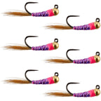 Tungsten Hot Spot Purple Perdigon Tactical Euro Nymph Fly - 6 Flies Size 18