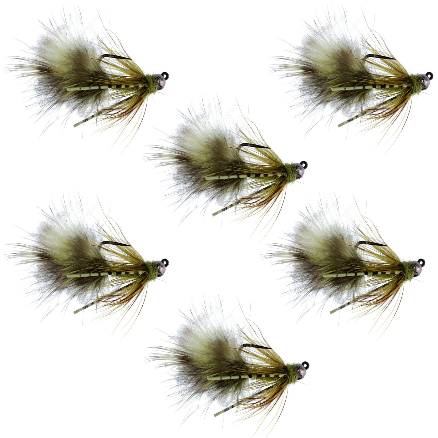 Tungsten Bead Tactical Olive Mini Bugger Euro Nymphing Fly - 6 Flies Size 12
