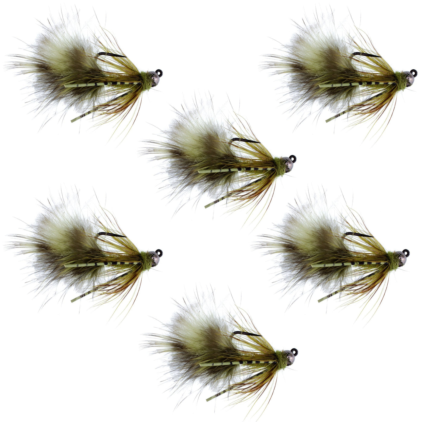 Tungsten Bead Tactical Olive Mini Bugger Euro Nymphing Fly - 6 Flies Size 8