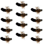 Tungsten Bead Black Mop Fly Tactical Euro Nymph Barbless 12 Flies - Size 14