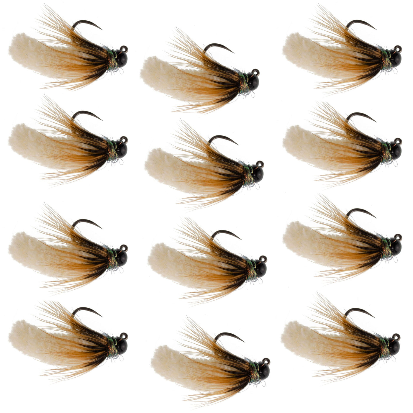 Tungsten Bead Cream Mop Fly Tactical Jigh Euro Nymph - 12 Flies Size 14