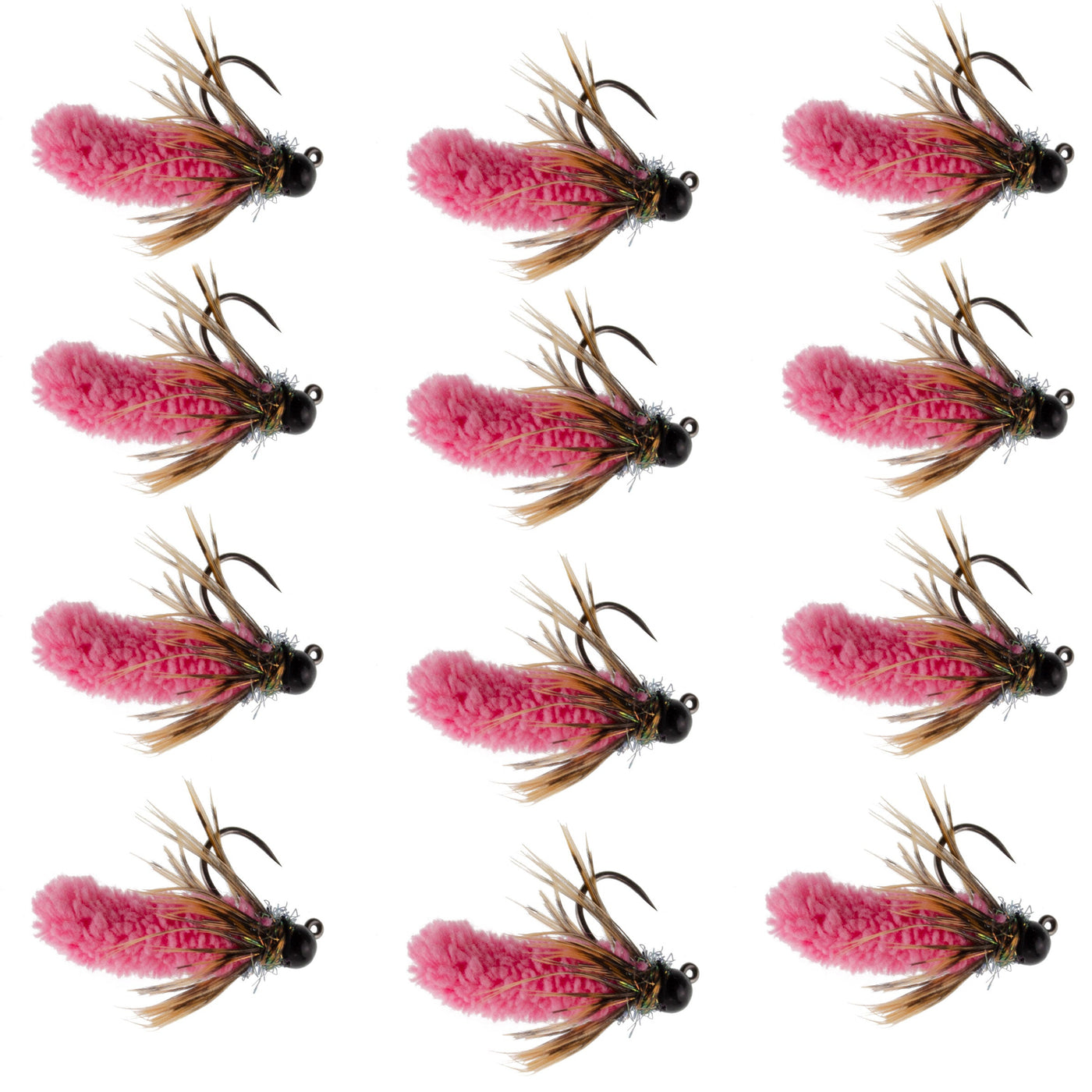 Tungsten Bead Hot Pink Mop Fly Tactical Euro Nymph Barbless 12 Flies  #14