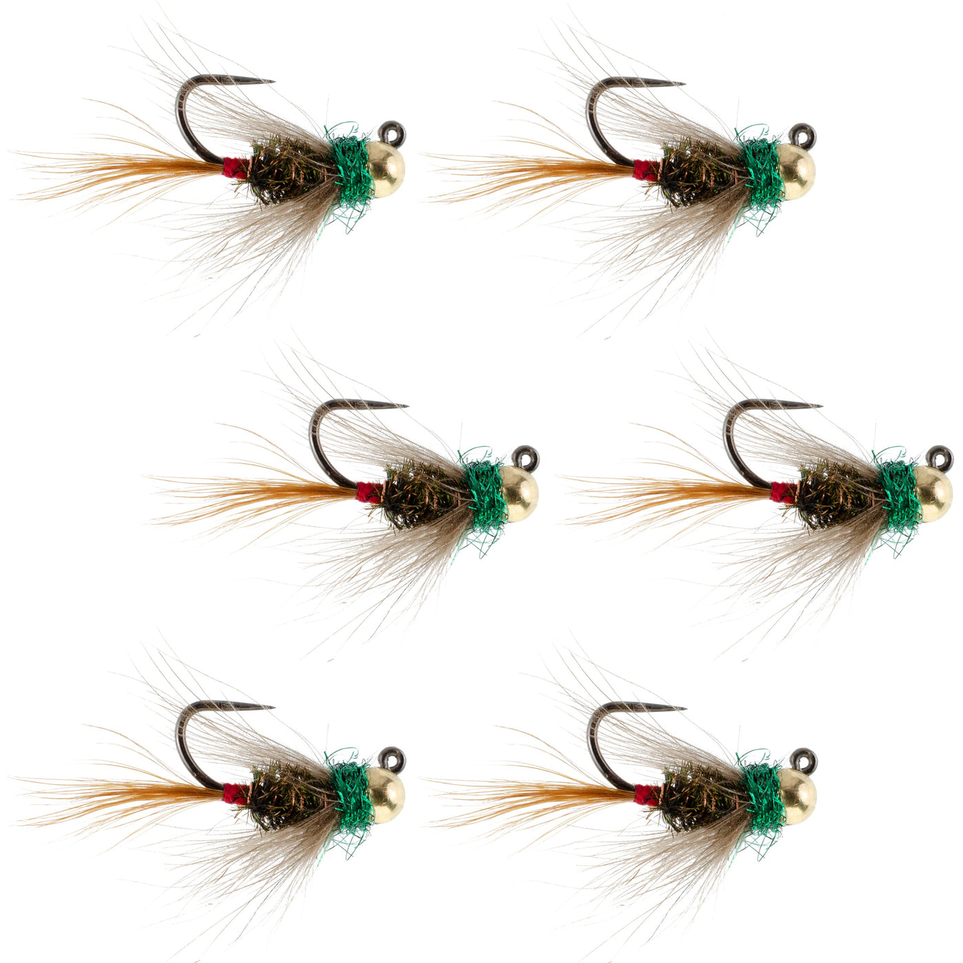 Tungsten Bead Tactical CDC Frenchie Czech Nymph Euro Jig - 6 Flies Size 12
