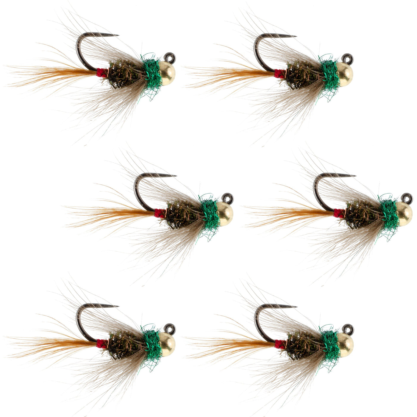 Tungsten Bead Tactical CDC Frenchie Czech Nymph Euro Jig - 6 Flies Size 14