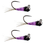 3 Pack Tungsten Purple Perdigon Tactical Jig Euro Nymph Fly - Size 16