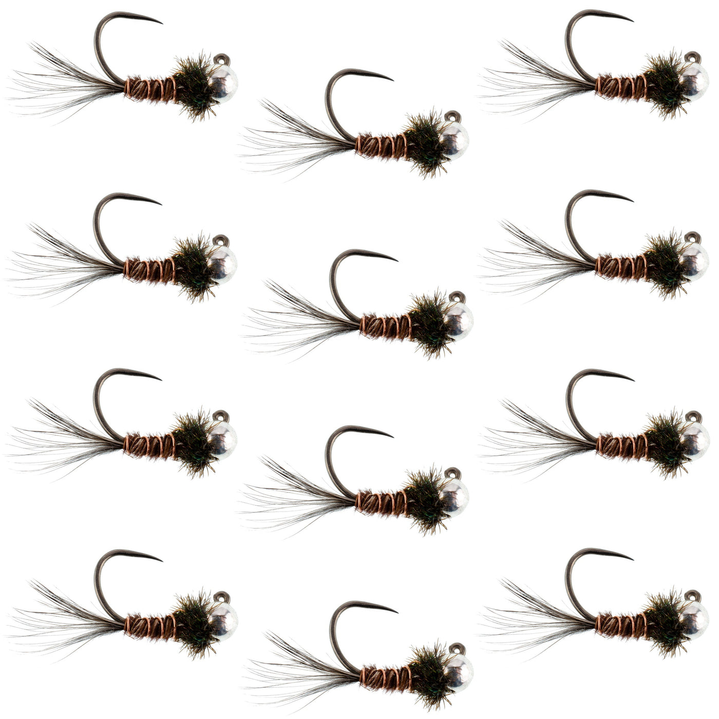 Tungsten Pheasant Tail Tactical Czech Nymph Euro Jig - 12 Flies Size 14