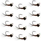 Tungsten Pheasant Tail Tactical Czech Nymph Euro Jig - 12 Flies Size 14