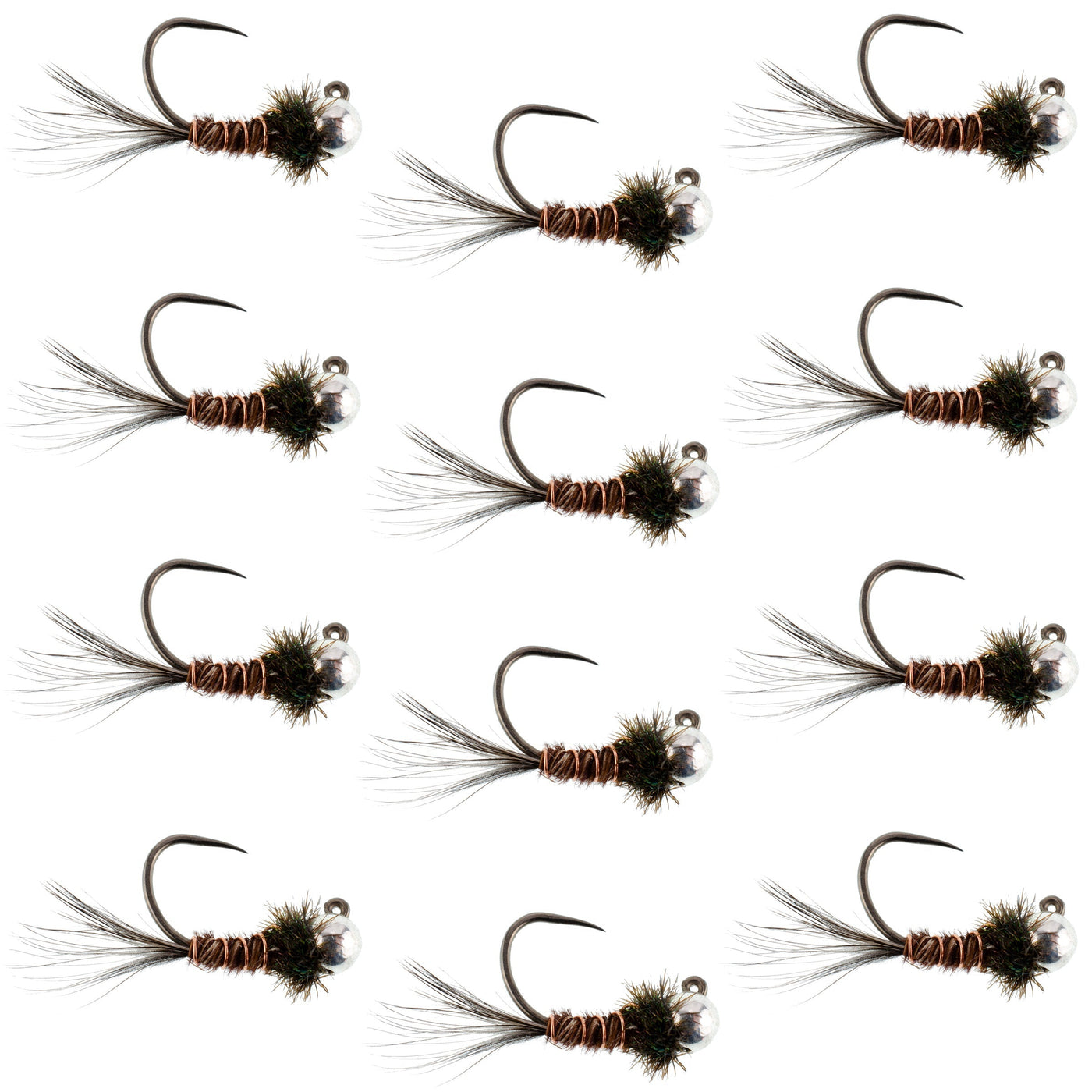 Tungsten Pheasant Tail Tactical Czech Nymph Euro Jig - 12 Flies Size 16