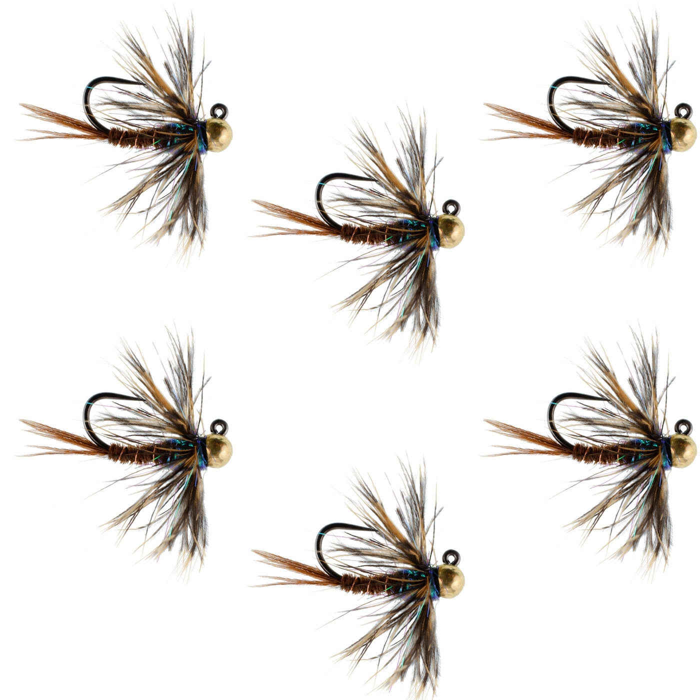 Tungsten Soft Hackle Pheasant Tail Tactical Nymph Euro Jig - 6 Flies Size 14