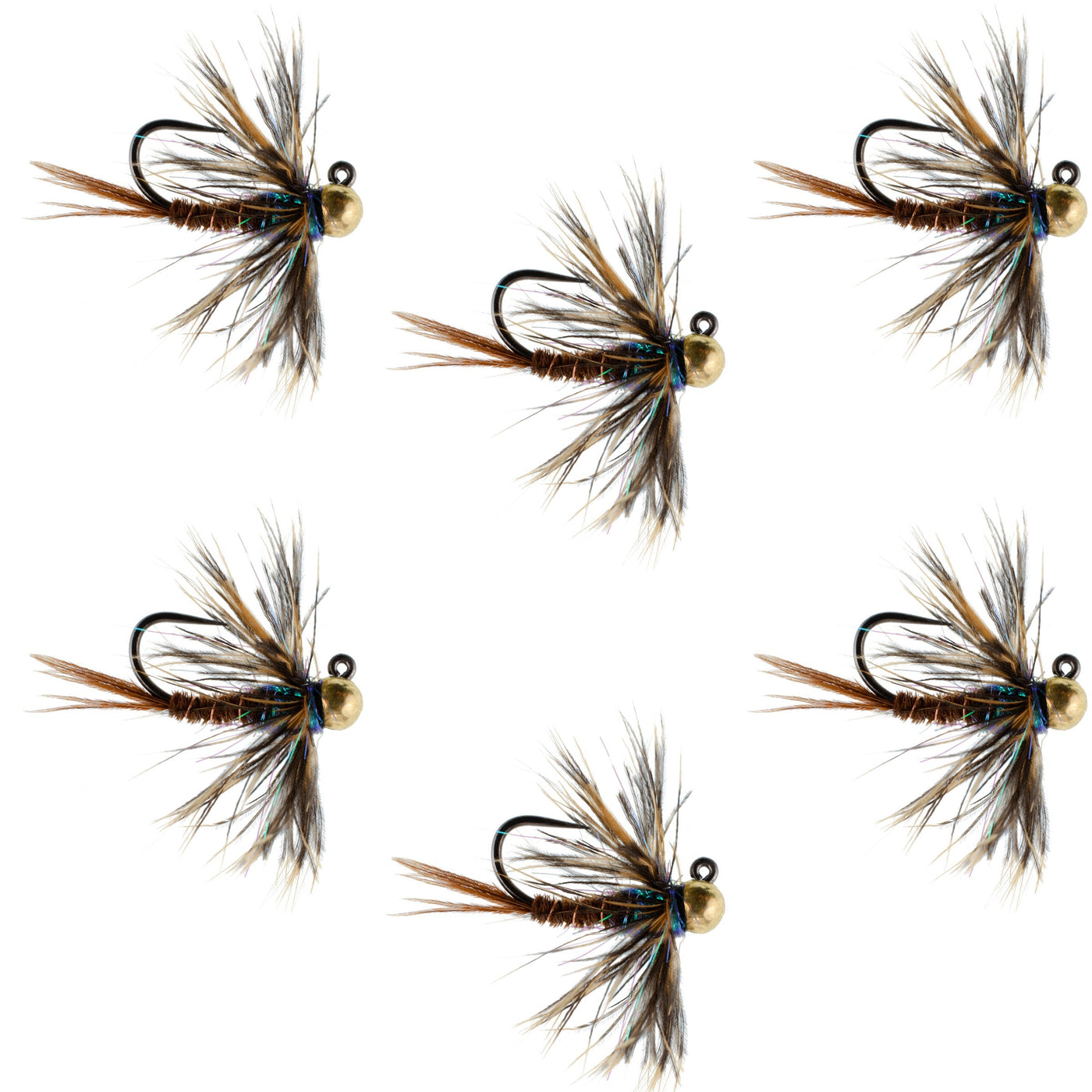 Tungsten Soft Hackle Pheasant Tail Tactical Nymph Euro Jig - 6 Flies Size 12