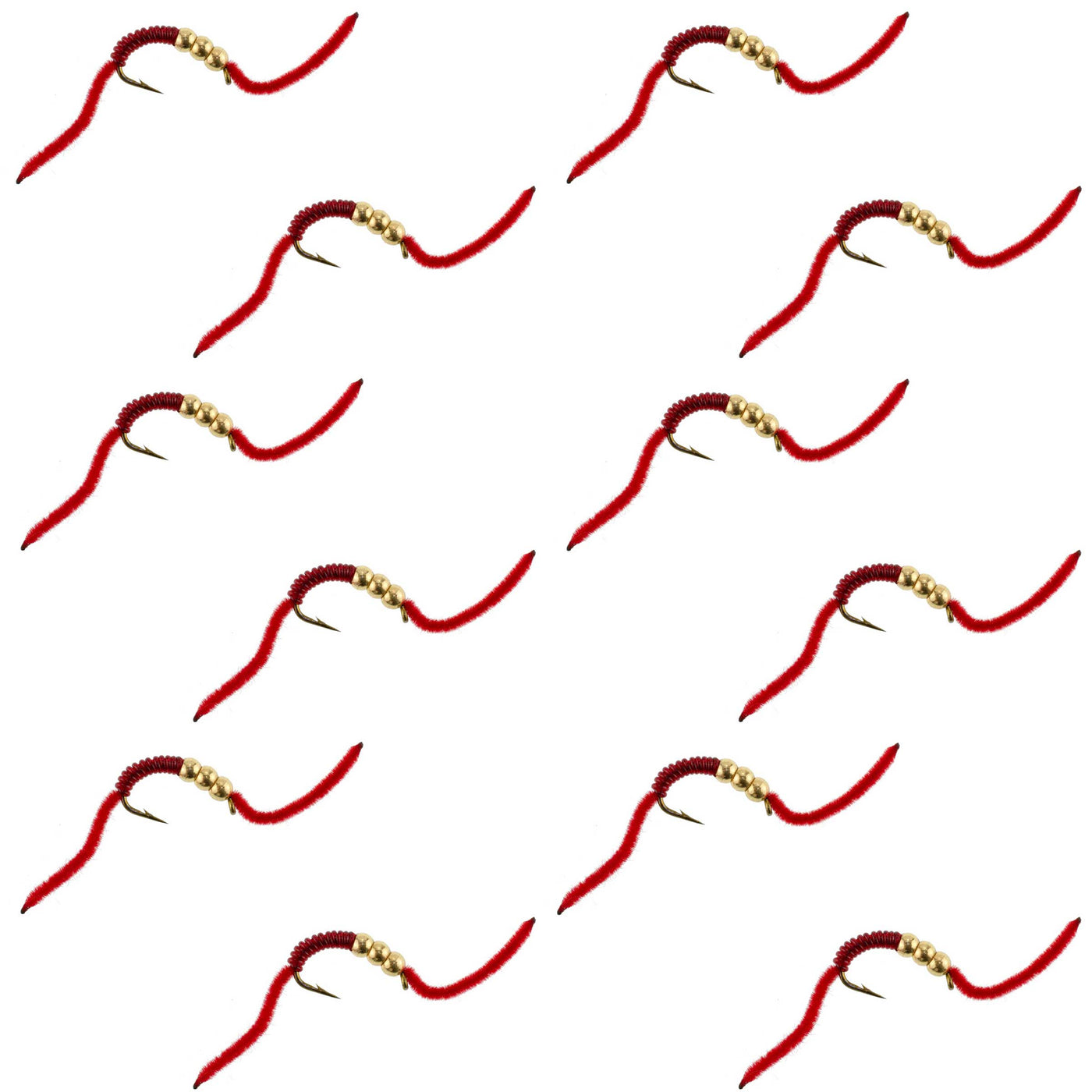 San Juan Triple Tungsten Bead Power Worm  Red V-Rib - 12 Flies Size 6