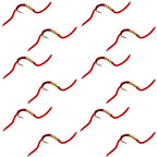 San Juan Triple Tungsten Bead Power Worm  Red V-Rib - 12 Flies Size 6