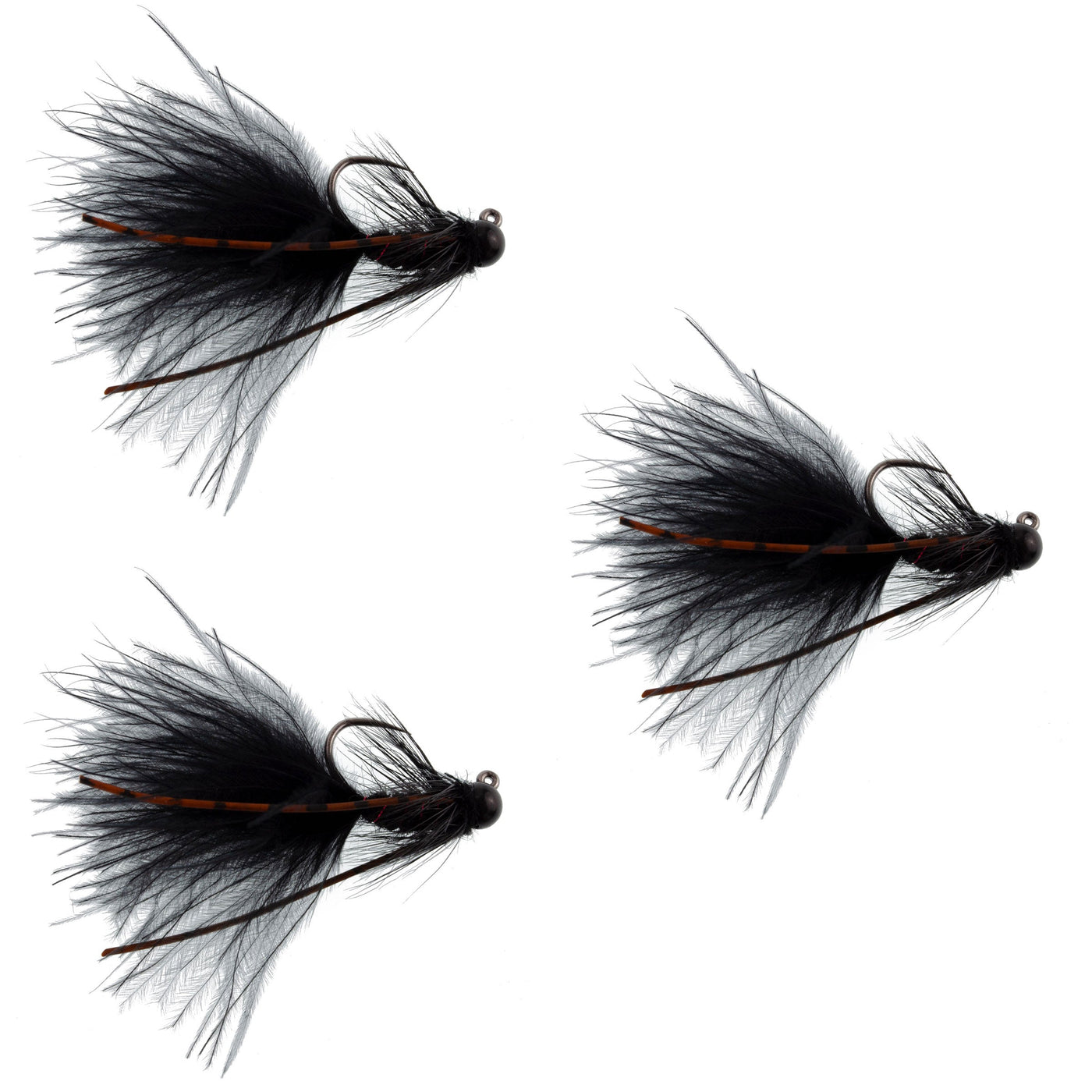 3 Pack Tungsten Bead Tactical Black Mini Bugger Euro Nymph Fly - Size 8