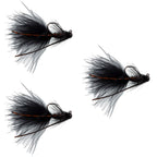 3 Pack Tungsten Bead Tactical Black Mini Bugger Euro Nymph Fly - Size 12