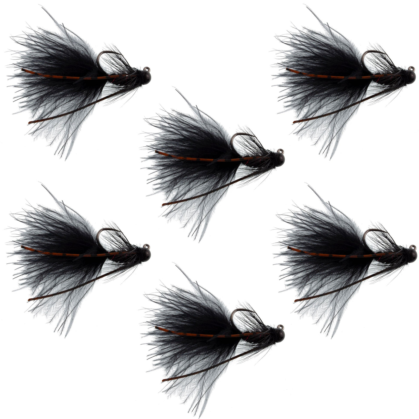 Tungsten Bead Tactical Black Mini Bugger Euro Nymph Fly - 6 Flies Size 8
