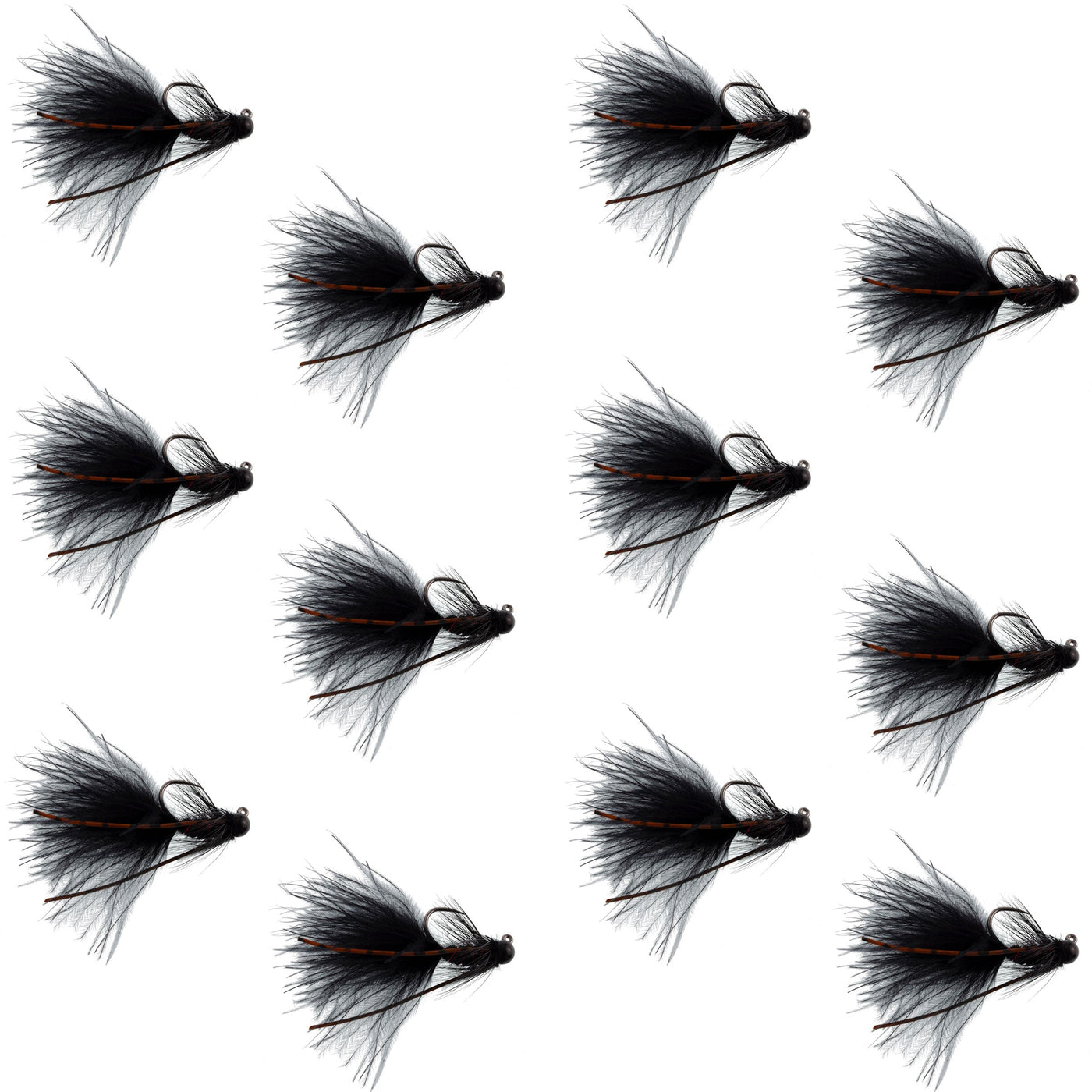 Tungsten Bead Tactical Black Mini Bugger Euro Nymph Fly - 12 Flies Size 12