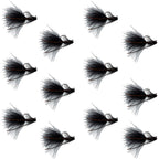 Tungsten Bead Tactical Black Mini Bugger Euro Nymph Fly - 12 Flies Size 12
