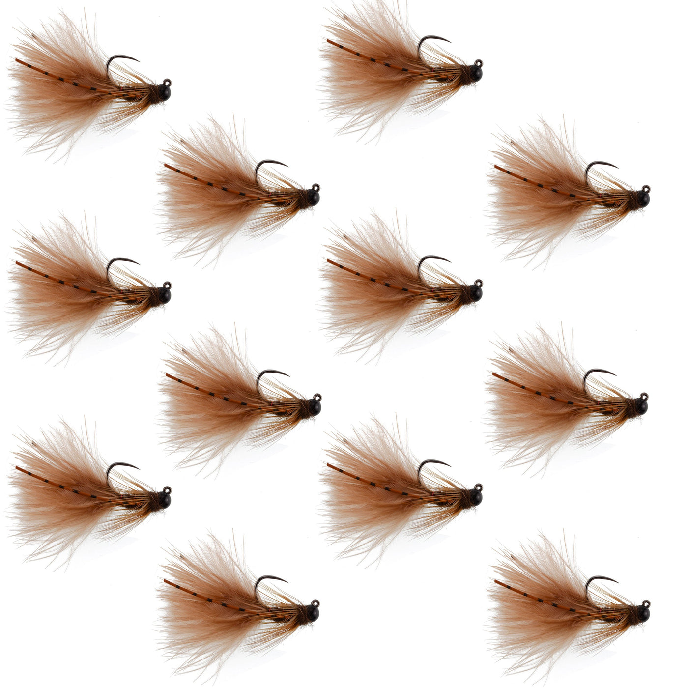 Tungsten Bead Tactical Brown Mini Bugger Euro Nymph Fly - 12 Flies Size 12