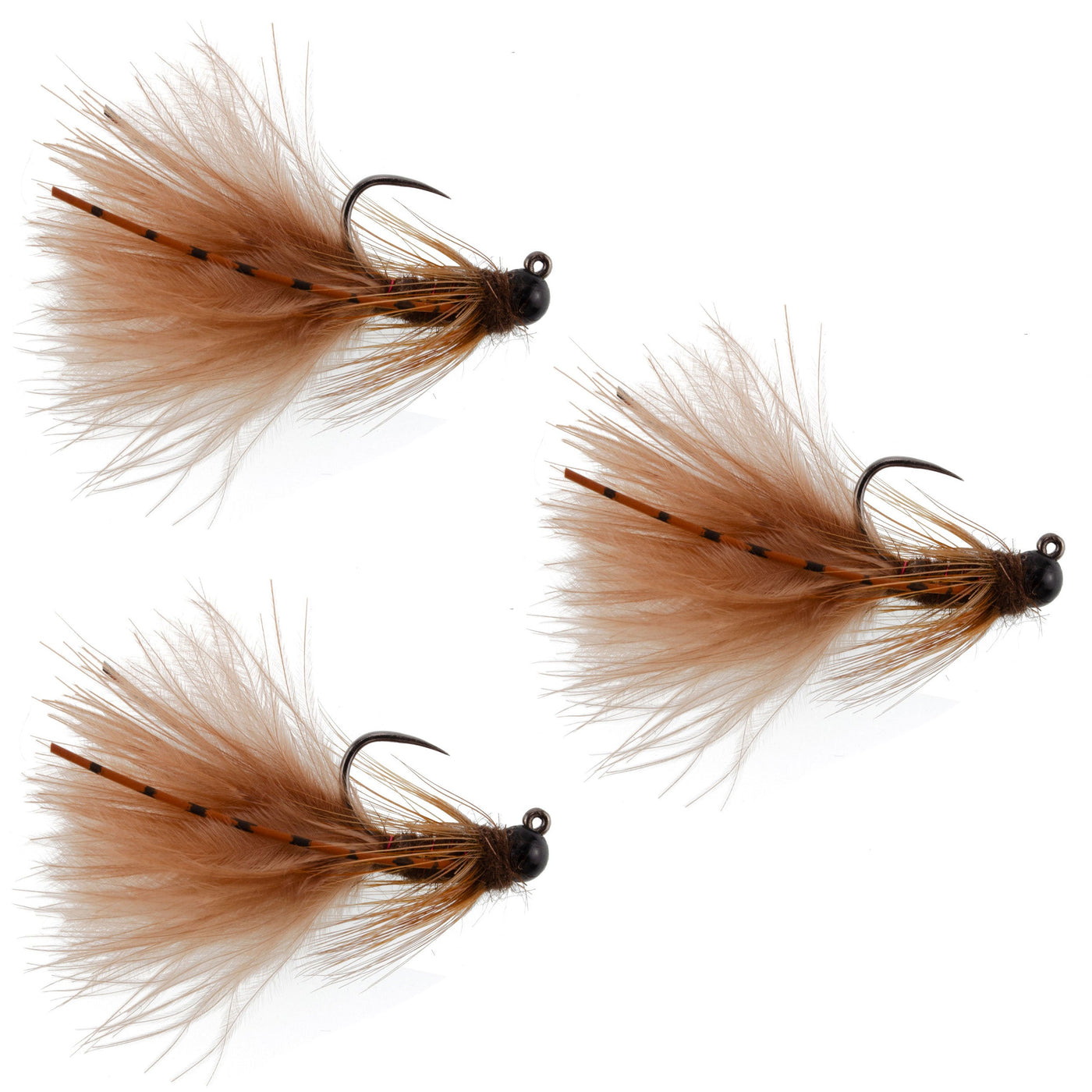 3 Pack Tungsten Bead Tactical Brown Mini Bugger Euro Nymph Fly - Size 12