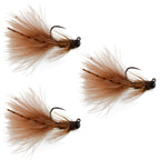 3 Pack Tungsten Bead Tactical Brown Mini Bugger Euro Nymph Fly - Size 12