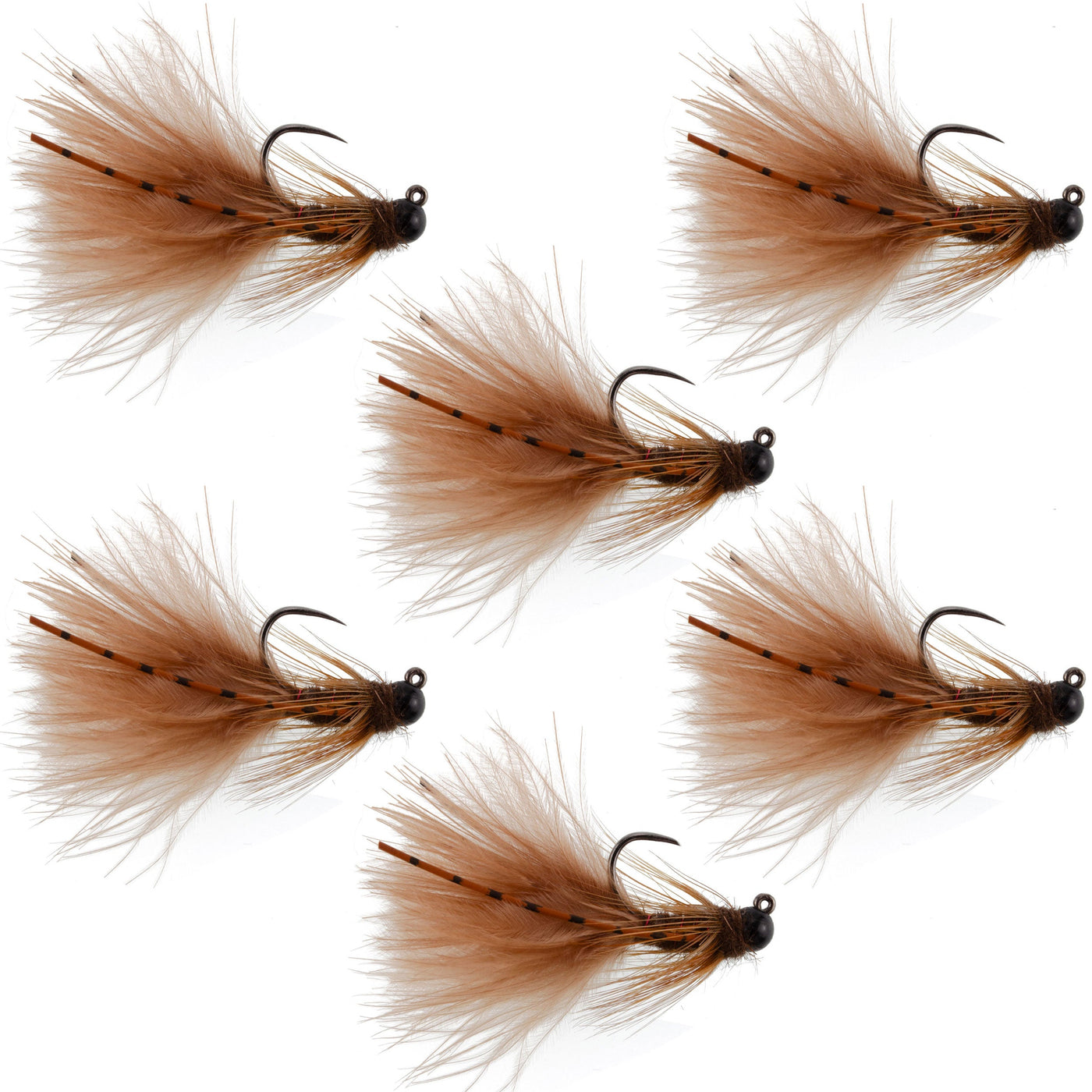 Tungsten Bead Tactical Brown Mini Bugger Euro Nymphing Fly - 6 Flies Size 8