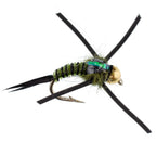 Tungsten Bead Head Rubber Legs Black Olive Zebra Copper John Nymph Fly Fishing Flies - 1 Dozen Flies Hook Size 14