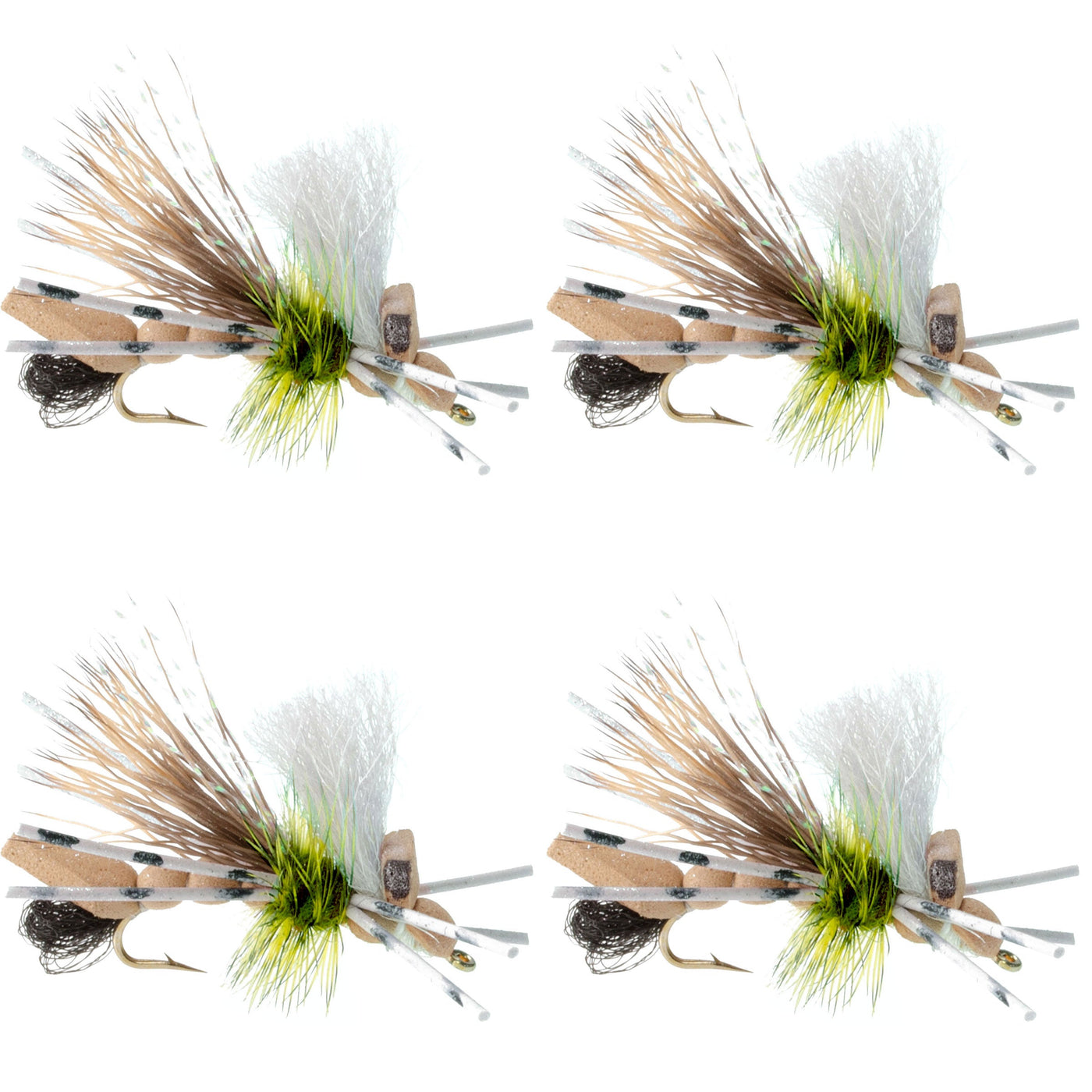 Water Trout Foam Grasshopper Fly - 4 Flies Hook Size 10