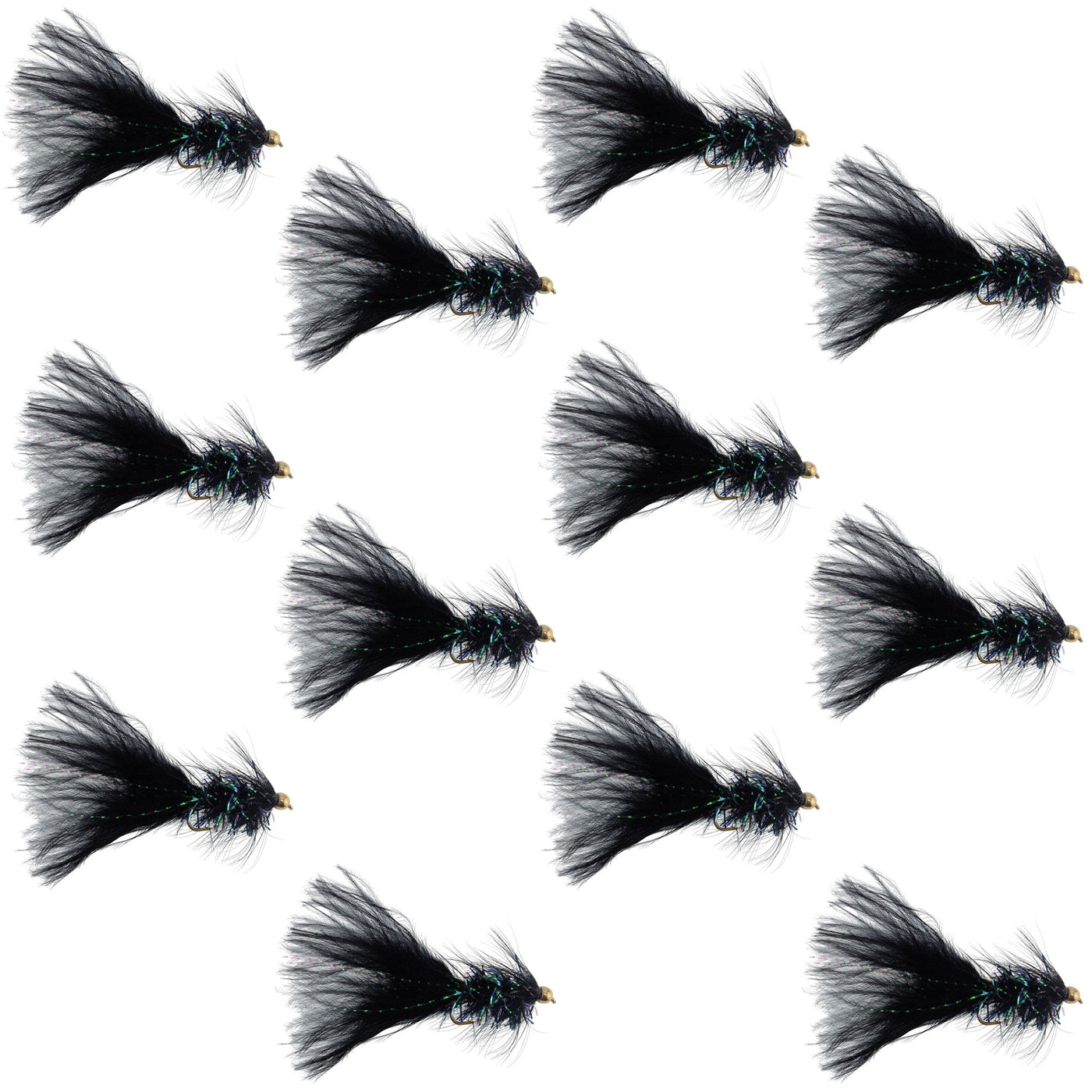 Black Bead Head Crystal Woolly Bugger Streamer - 12 Flies - Size 8