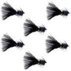 Bead Head Crystal Woolly Bugger Streamer - Black - 6 Flies - Size 4