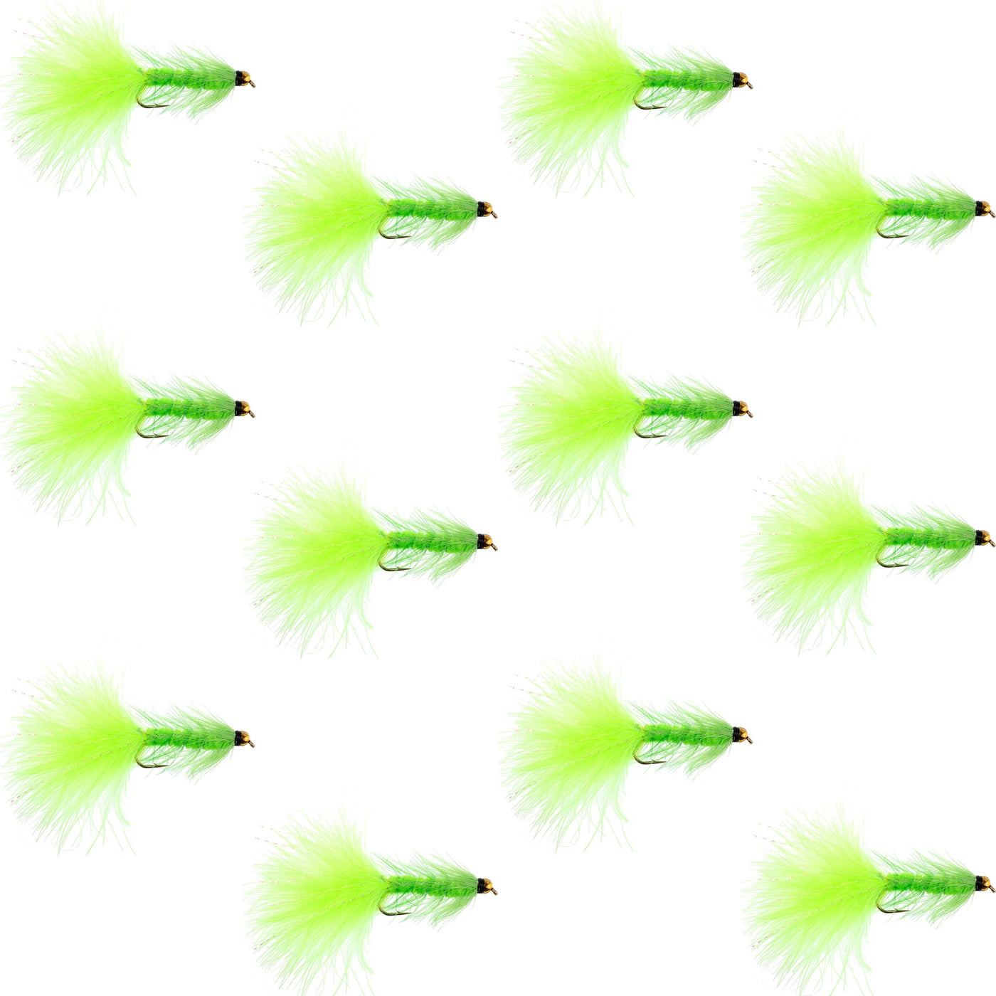 Chartreuse Bead Head Crystal Woolly Bugger Streamer Fly - 12  Flies - Size 8