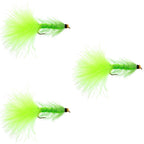 3 Pack Chartreuse Bead Head Crystal Woolly Bugger Streamer Fly - Size 8