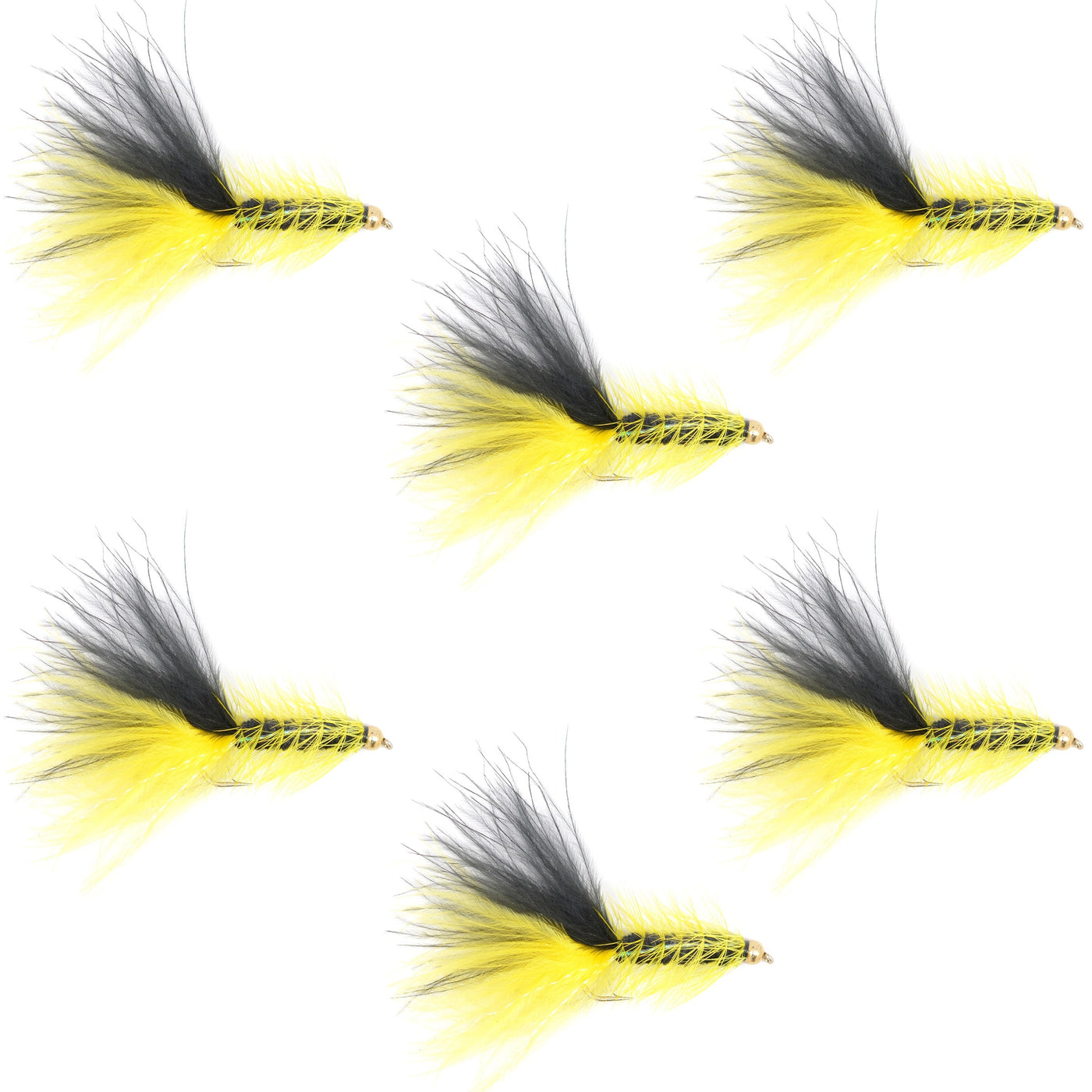 Yellow Black Bead Head Crystal Woolly Bugger Streamer - 6 Flies Size 4