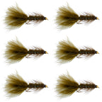 Dark Olive Bead Head Crystal Woolly Bugger Streamer Fly - 6 Flies - Size 4
