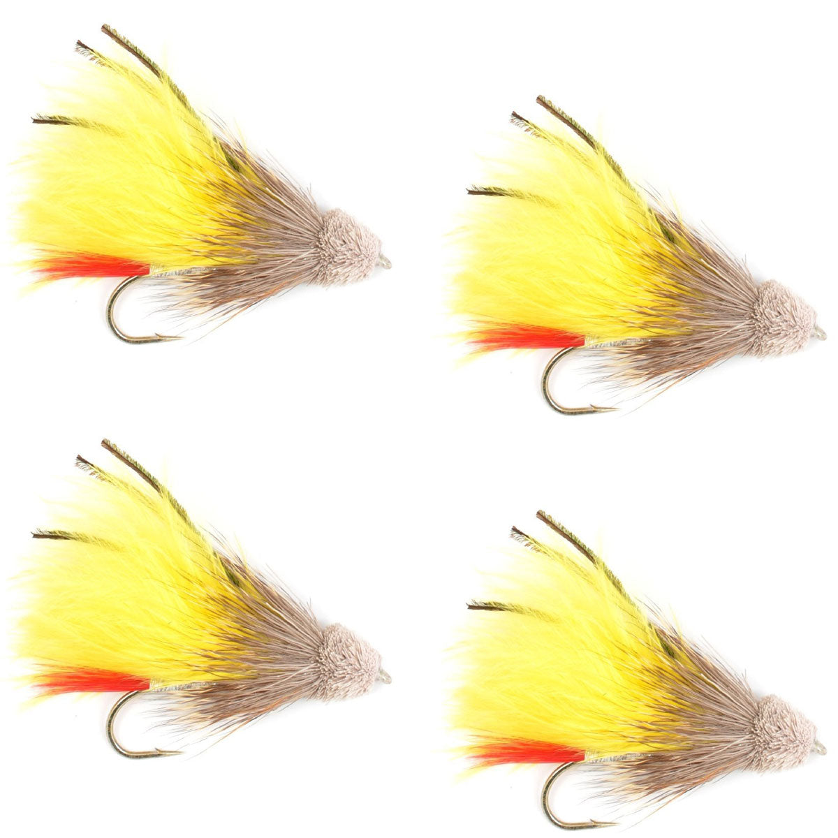 Yellow Marabou Muddler Minnow Streamer Fly - 4 Flies Size 8