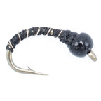 3 Pack Bead Head Black Zebra Midge Still Water Nymph Fly Hook Size 24