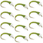 Bead Head Olive Zebra Midge Still Water Nymph 1 Dozen  Hook Size 16