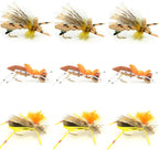Grasshopper Trout Flies Assortment Foam Hoppers - 9 Flies Size 10