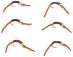 Barbless Tungsten San Juan Bead Head Power Worm Brown 6 Flies Size 10