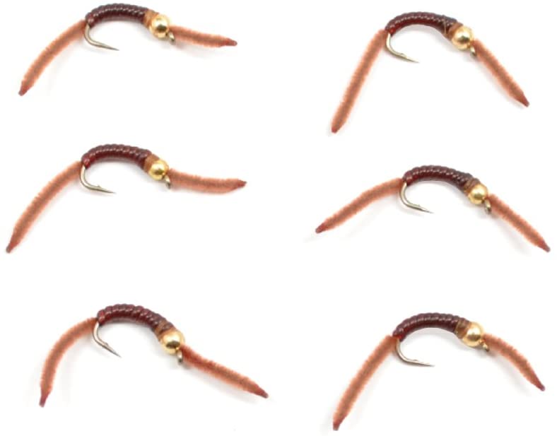 Barbless Tungsten San Juan Bead Head Power Worm Brown 6 Flies Size 12