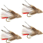 White Marabou Muddler Minnow Streamer Fly - 4 Flies Size 8