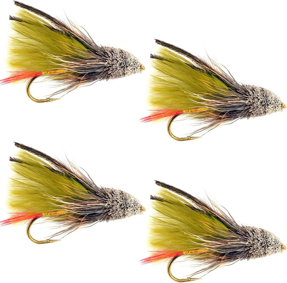 Olive Marabou Muddler Minnow Streamer Fly - 4 Flies - Size 8